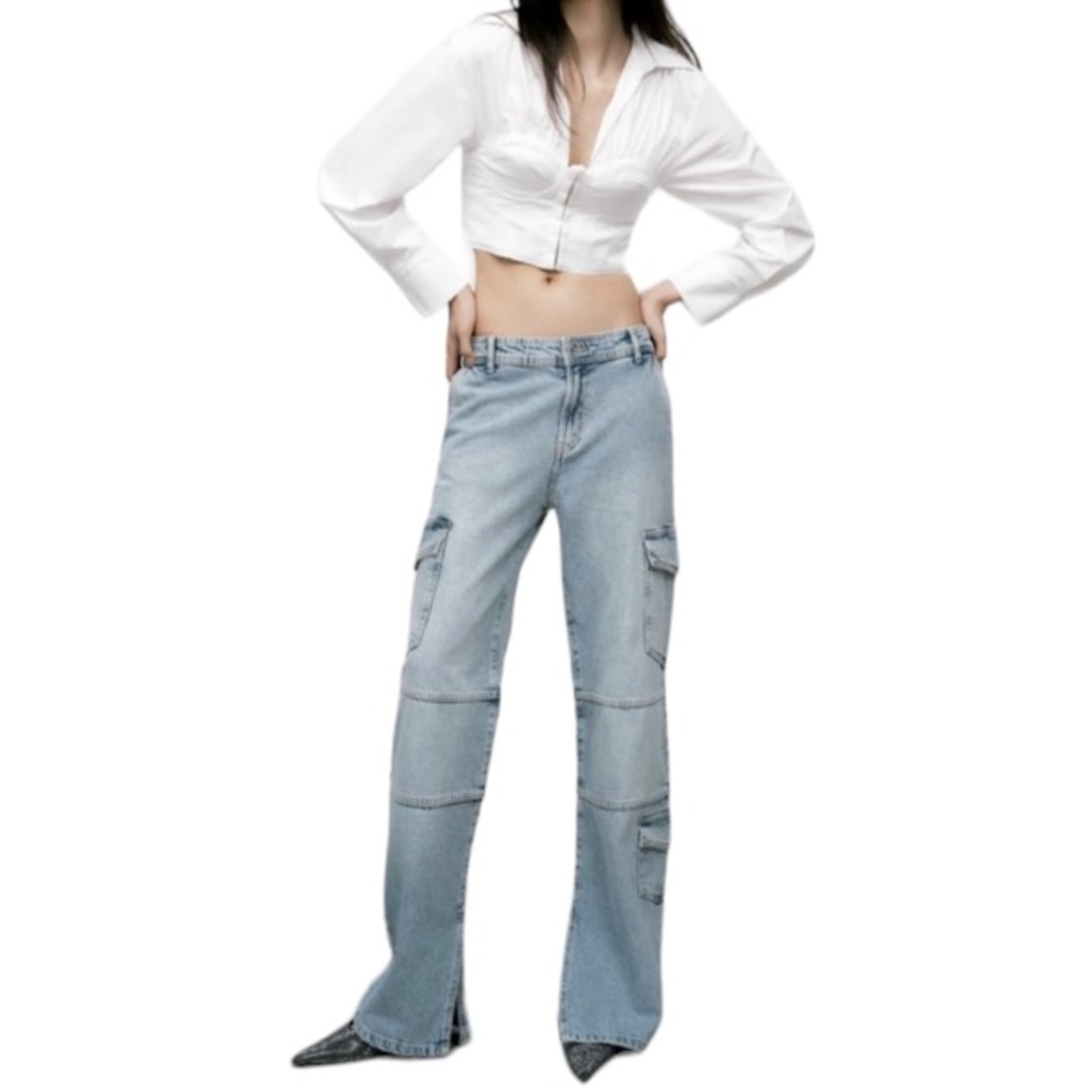 ZARA Split Cargo Mid Rise Jeans NEW SIZE 6